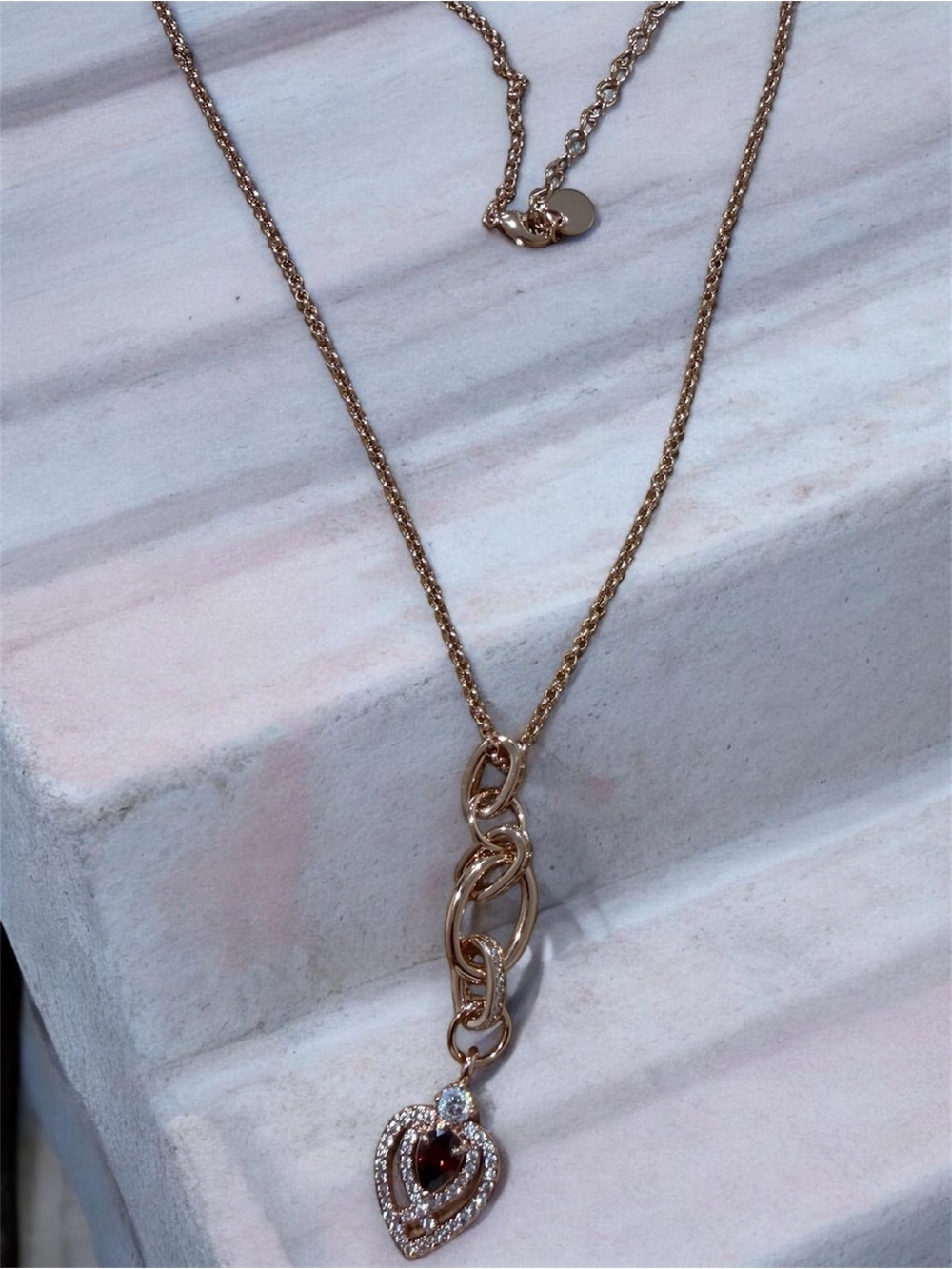 Rose Gold Heart Drop Necklace with Crystal Accent - Women Jewelry